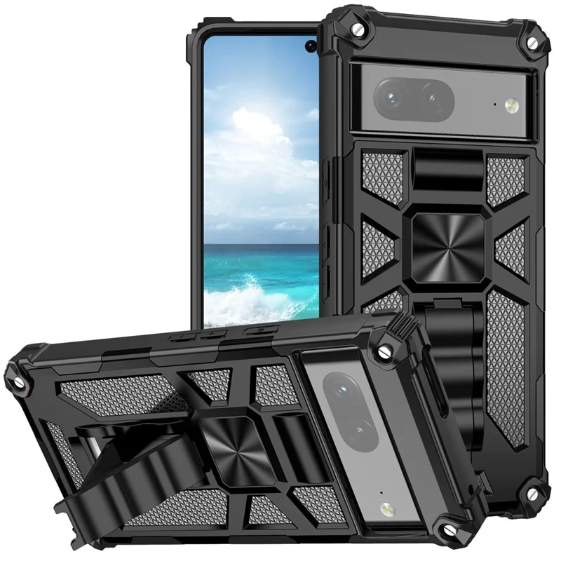 For Google Pixel 7 5G Phone Case Shockproof Anti-Drop Inner TPU + Hard PC Back Shell with Kickstand - Black