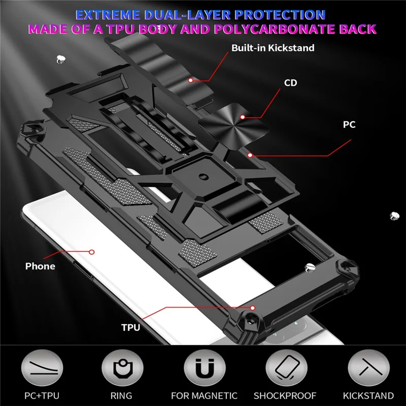 For Google Pixel 7 5G Phone Case Shockproof Anti-Drop Inner TPU + Hard PC Back Shell with Kickstand - Black