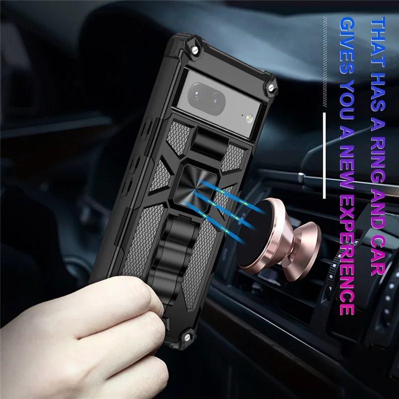 For Google Pixel 7 5G Phone Case Shockproof Anti-Drop Inner TPU + Hard PC Back Shell with Kickstand - Gold