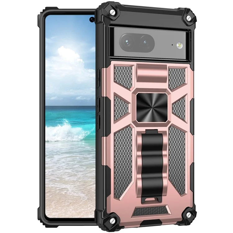 Für Google Pixel 7 Phone Case Schocksicher Anti-drop Inner TPU + Hard PC Back Shell Mit Kickstand - Roségold