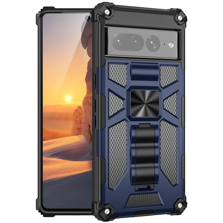 Para Google Pixel 7 Pro Phone Case Kickstand Diseño De Choque De Choque TPU Interno TPU + Hard PC Back Shell - Azul