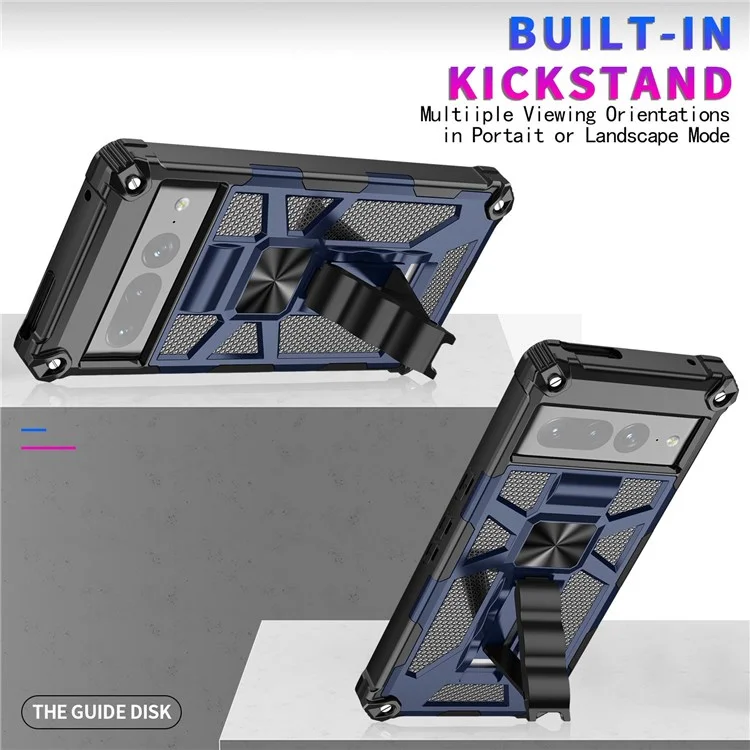 Für Google Pixel 7 Pro Phone Case Kickstand Design Schocksicheres Anti-Kratzer Inner TPU + Hard PC Back Shell - Blau