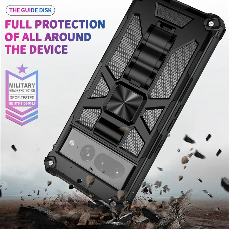 For Google Pixel 7 Pro 5G Phone Case Kickstand Design Shockproof Anti-scratch Inner TPU + Hard PC Back Shell - Gold