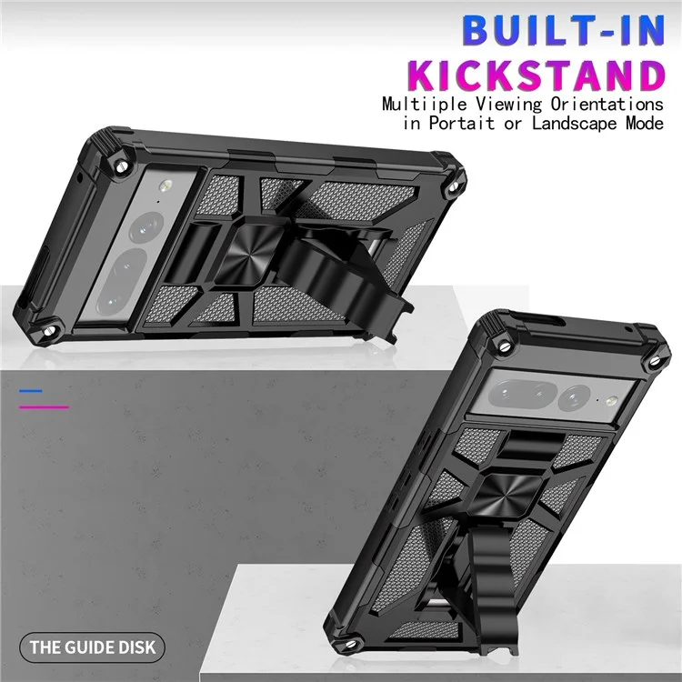 For Google Pixel 7 Pro 5G Phone Case Kickstand Design Shockproof Anti-scratch Inner TPU + Hard PC Back Shell - Gold