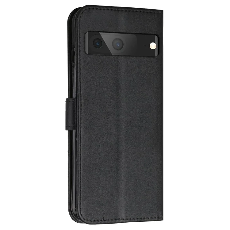 For Google Pixel 7 5G Stitching PU Leather Wallet Case Hands-Free Stand Magnetic Closure Shockproof Flip Folio Cover with Wrist Strap - Black