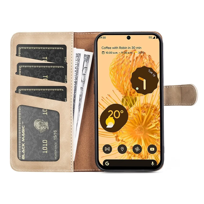 Splicing Leather Case for Google Pixel 7 5G Folio Flip Stand Wallet Mobile Phone Cover - Yellow