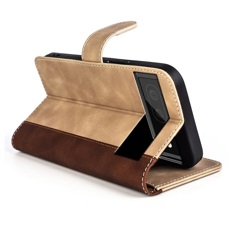 Splicing Leather Case for Google Pixel 7 5G Folio Flip Stand Wallet Mobile Phone Cover - Yellow