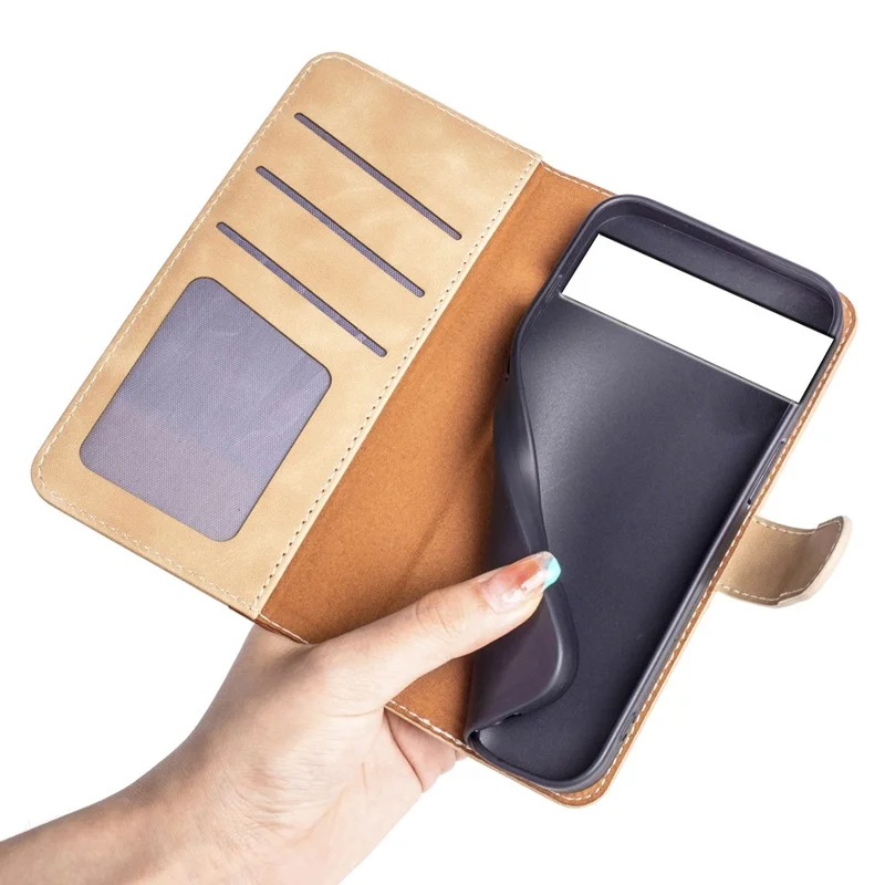 Splicing Leather Case for Google Pixel 7 5G Folio Flip Stand Wallet Mobile Phone Cover - Yellow