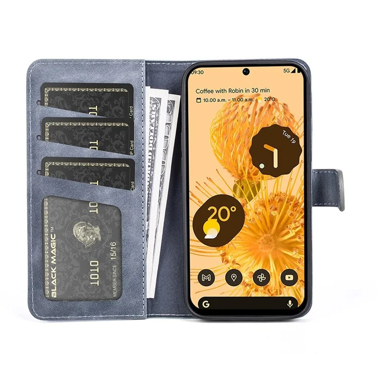Splicing Leather Case for Google Pixel 7 5G Folio Flip Stand Wallet Mobile Phone Cover - Blue