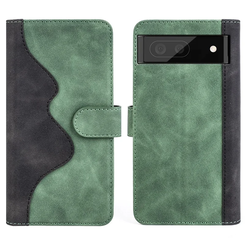 Splicing Leather Case for Google Pixel 7 5G Folio Flip Stand Wallet Mobile Phone Cover - Green