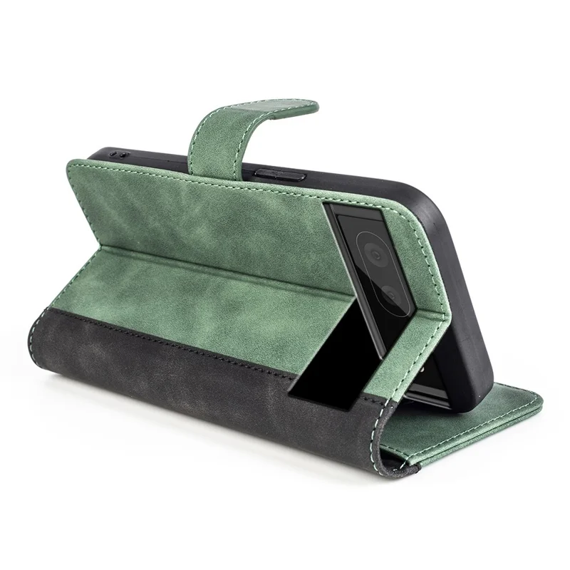 Splicing Leather Case for Google Pixel 7 5G Folio Flip Stand Wallet Mobile Phone Cover - Green