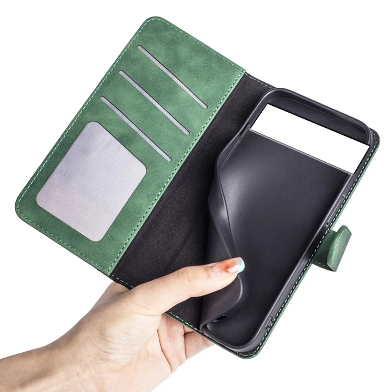 Splicing Leather Case for Google Pixel 7 5G Folio Flip Stand Wallet Mobile Phone Cover - Green