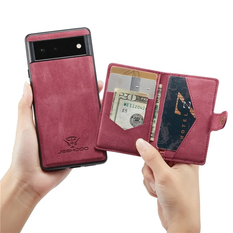 Case De Teléfono De Billetera Desmontable De Jeehood Para Google Pixel 7, Caparazón De Tpu Recubierto De Cuero De Kickstand PU - Rojo