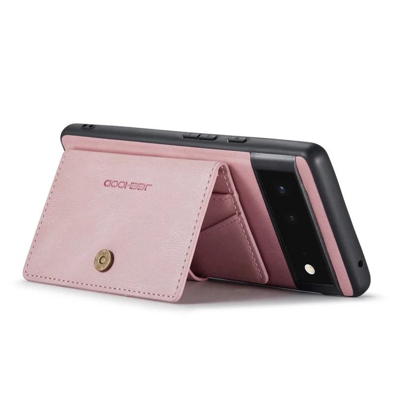 JEEHOOD Detachable Wallet Phone Case for Google Pixel 7 5G Kickstand PU Leather Coated TPU Shell - Rose Gold