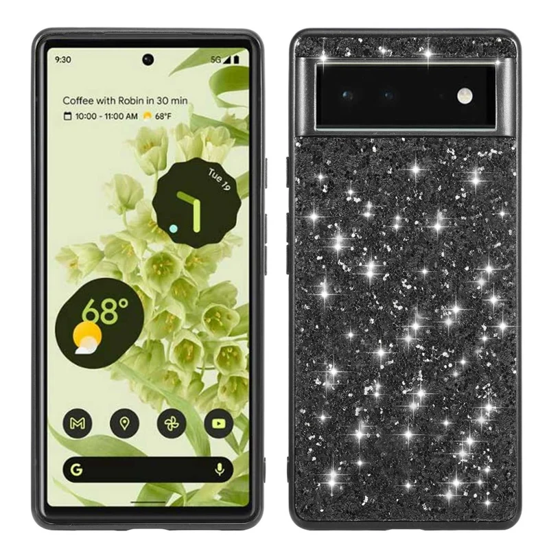 For Google Pixel 7 Pro 5G Skinnende Glitter Pailletter Elektropladeret Telefon Case TPU Bumper + PC Bagside - Sort
