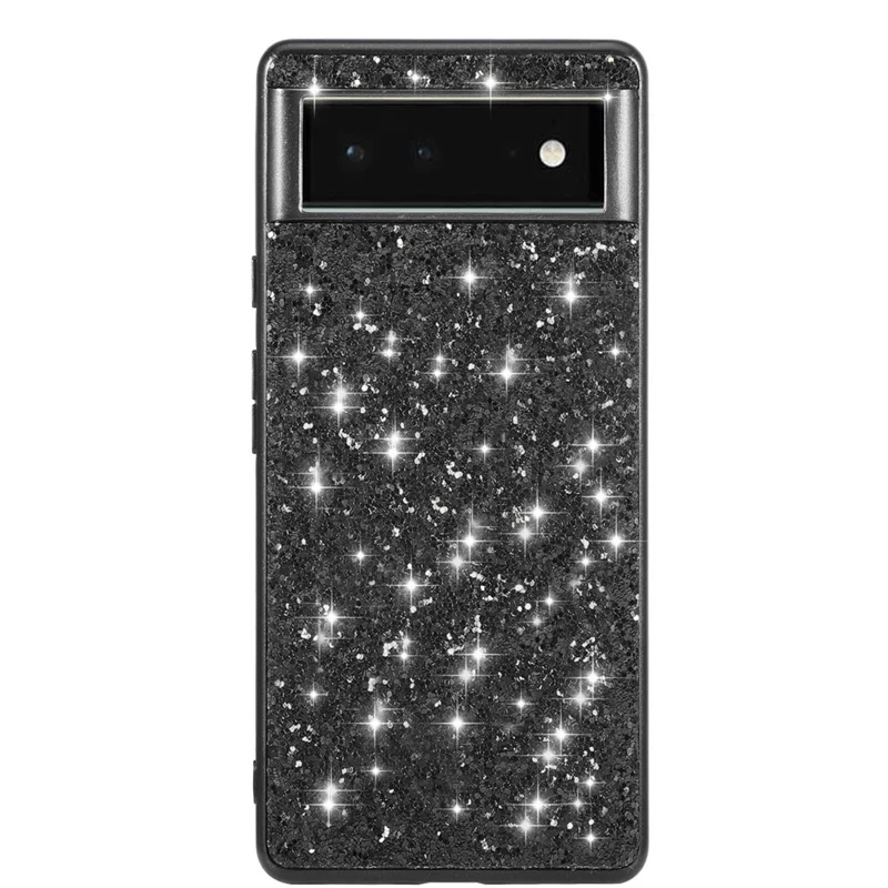 For Google Pixel 7 Pro 5G Skinnende Glitter Pailletter Elektropladeret Telefon Case TPU Bumper + PC Bagside - Sort