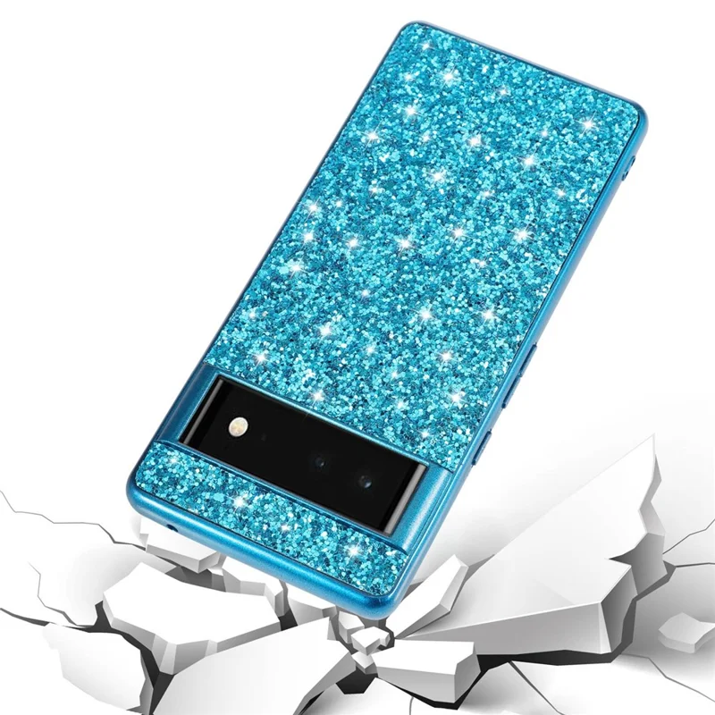 For Google Pixel 7 Pro 5G Skinnende Glitter Pailletter Elektropladeret Telefon Case TPU Bumper + PC Bagside - Sort