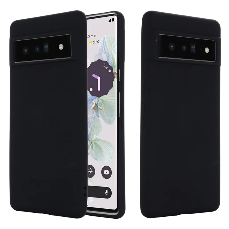 For Google Pixel 7 5G Liquid Silicone Case Soft Microfiber Lining Scratch-Resistant Precise Cut-Outs Shell with Strap - Black