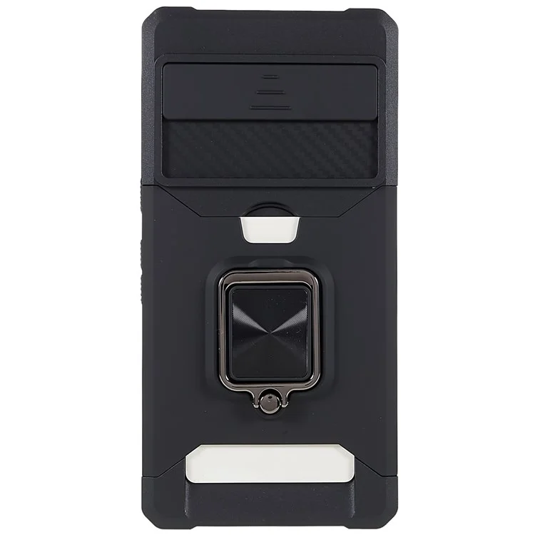 For Google Pixel 7 Pro 5G PC TPU Hybrid Phone Case Cover Slide Camera Lens Protection Kickstand with Card Slot - Black