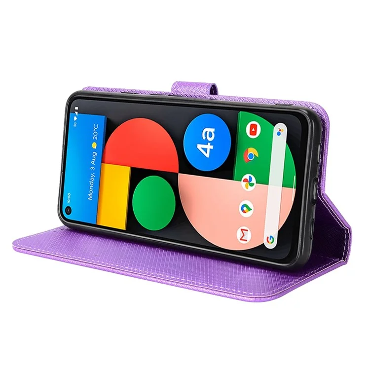 Capa à prova de choques para Google Pixel 4a 5G Textura de Diamante de Couro PU Folio Flip Cover Wallet Phone Case com Suporte/Alça - Roxo