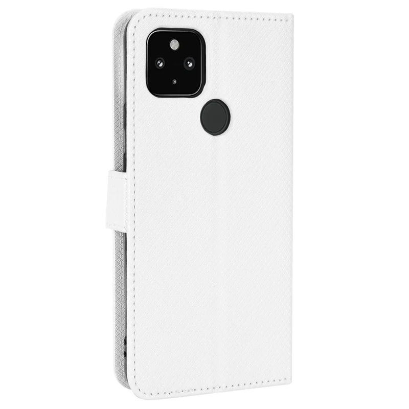 Shockproof Case for Google Pixel 4a 5G Diamond Texture PU Leather Folio Flip Cover Wallet Phone Case with Stand/Strap - White