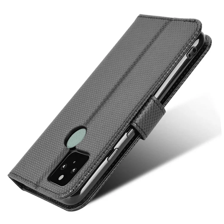 Diamond Texture PU Leather Case for Google Pixel 5 Shockproof Folio Flip Cover Wallet Phone Case with Stand/Strap - Black