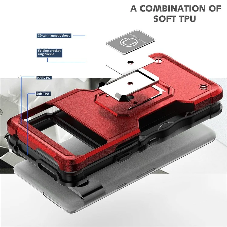 Para Google Pixel 7 PC Hard TPU Soft TPU Case Híbrido de Tpu Plegable Cubierta de Teléfono Anti-ropa Plegable Con Lámina de Metal de Montaje en Automóvil - Azul