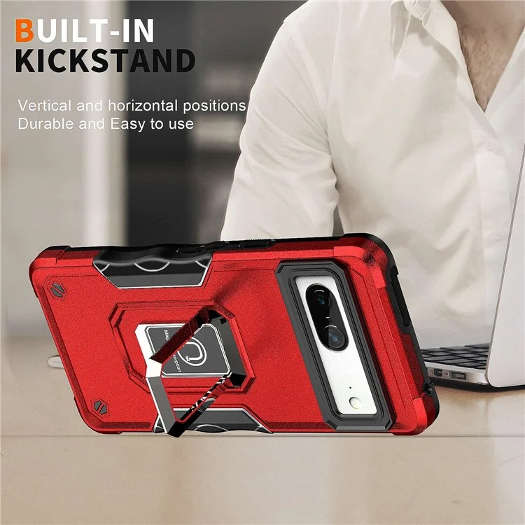Para Google Pixel 7 PC Hard TPU Soft TPU Case Híbrido de Tpu Plegable Cubierta de Teléfono Anti-ropa Plegable Con Lámina de Metal de Montaje en Automóvil - Azul
