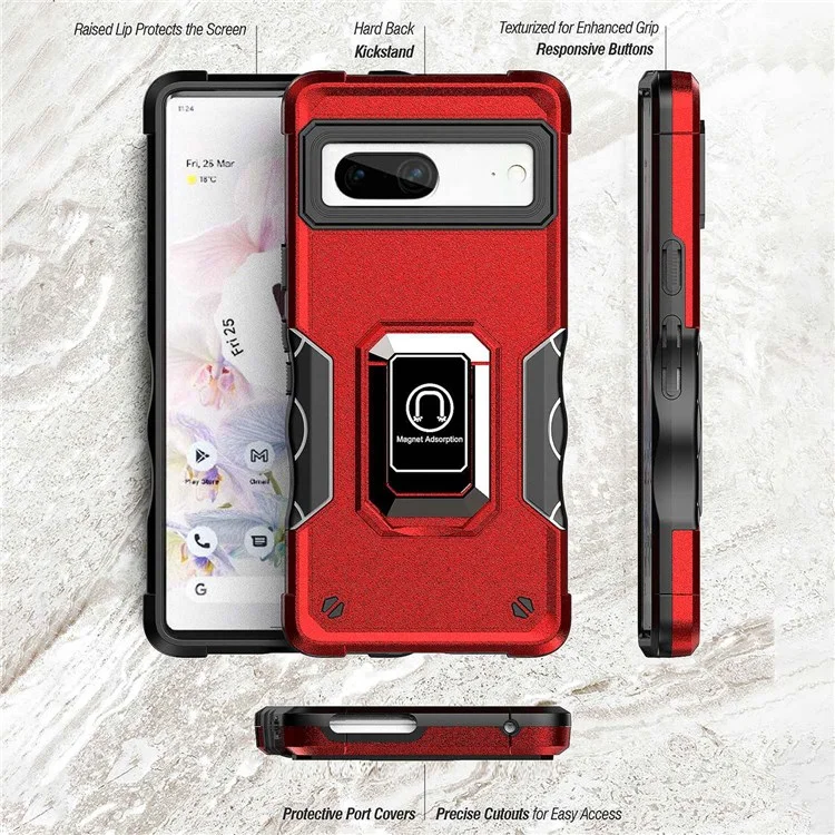 Para Google Pixel 7 PC Hard TPU Soft TPU Case Híbrido de Tpu Plegable Cubierta de Teléfono Anti-ropa Plegable Con Lámina de Metal de Montaje en Automóvil - Azul