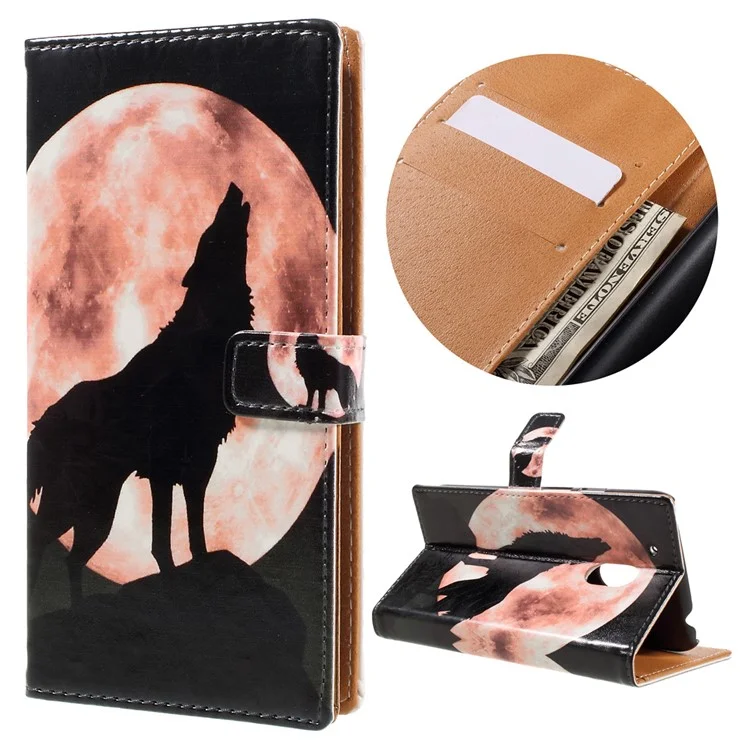 Patterned Flip Leather Wallet Case for Motorola Moto G4 Play - Wolf and Moon