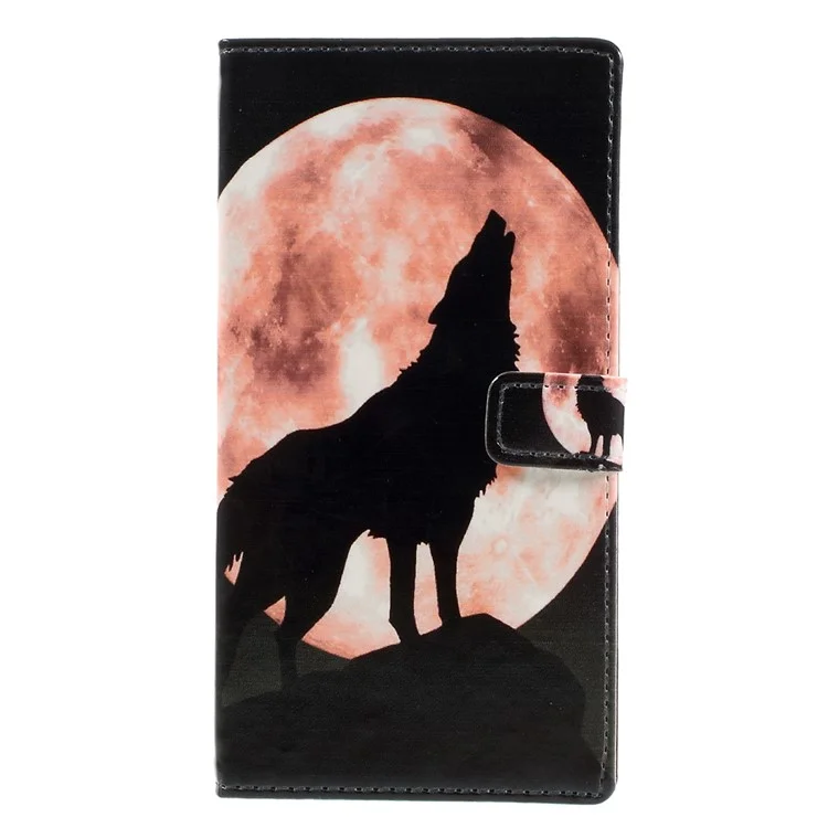 Patterned Flip Leather Wallet Case for Motorola Moto G4 Play - Wolf and Moon