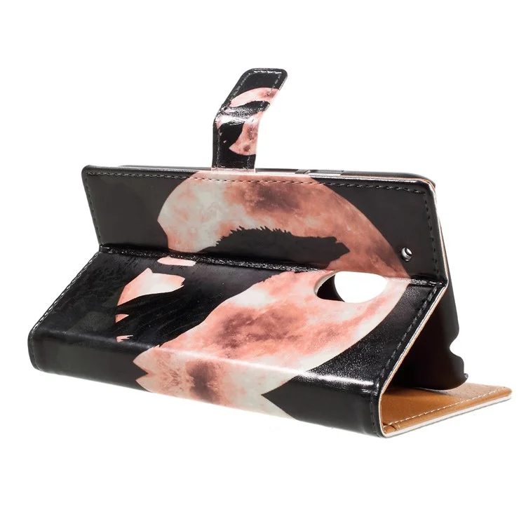 Patterned Flip Leather Wallet Case for Motorola Moto G4 Play - Wolf and Moon