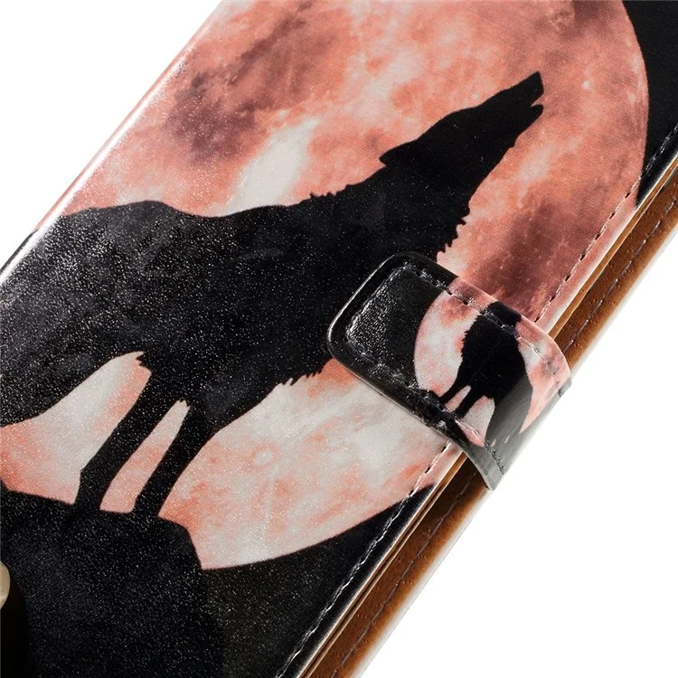 Patterned Flip Leather Wallet Case for Motorola Moto G4 Play - Wolf and Moon