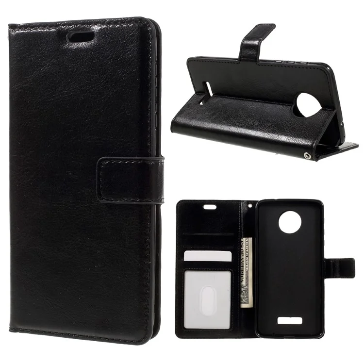 Crazy Horse Wallet Leather Case for Motorola Moto Z with Strap - Black