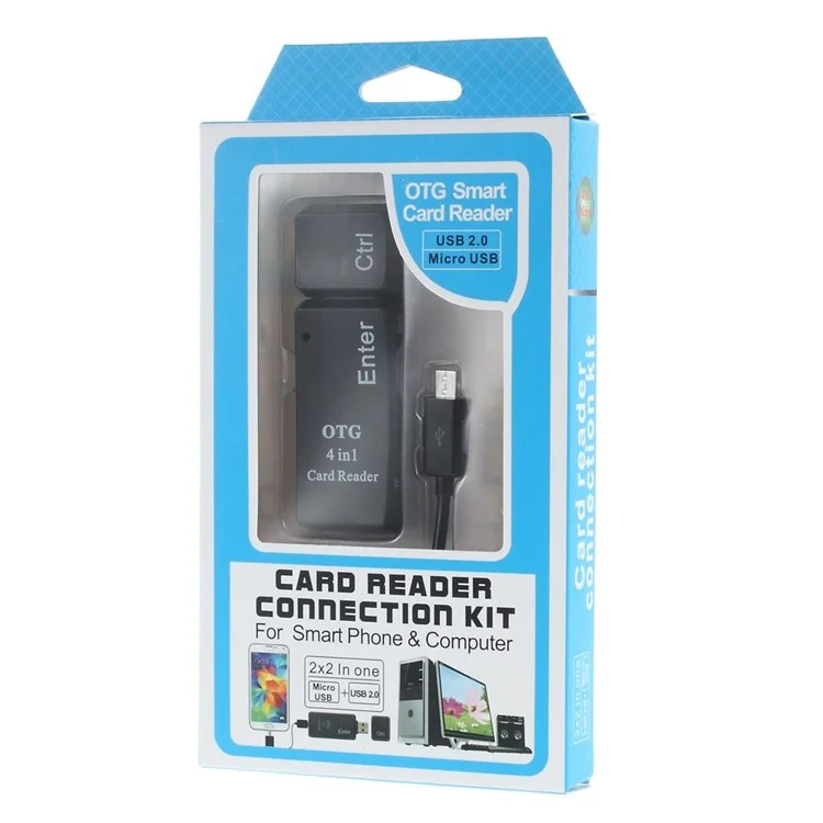GT-129 4 in 1 USB2.0 to SD/ MS/ TF/ M2 Card Reader Connection Kit with OTG - Black