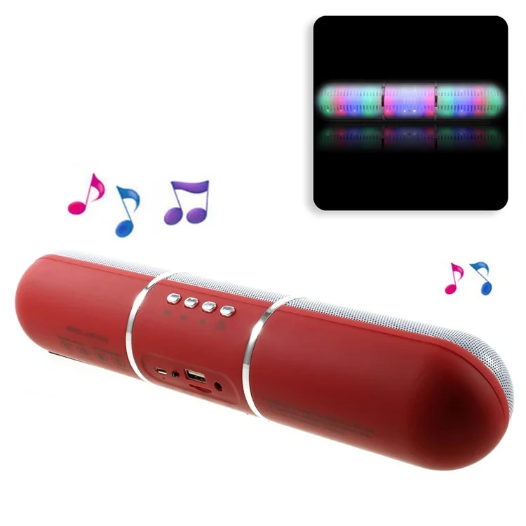 JHW-V318 Stereo Bluetooth Speaker with Colorful LED Support TF Card / Aux-input / FM - Red