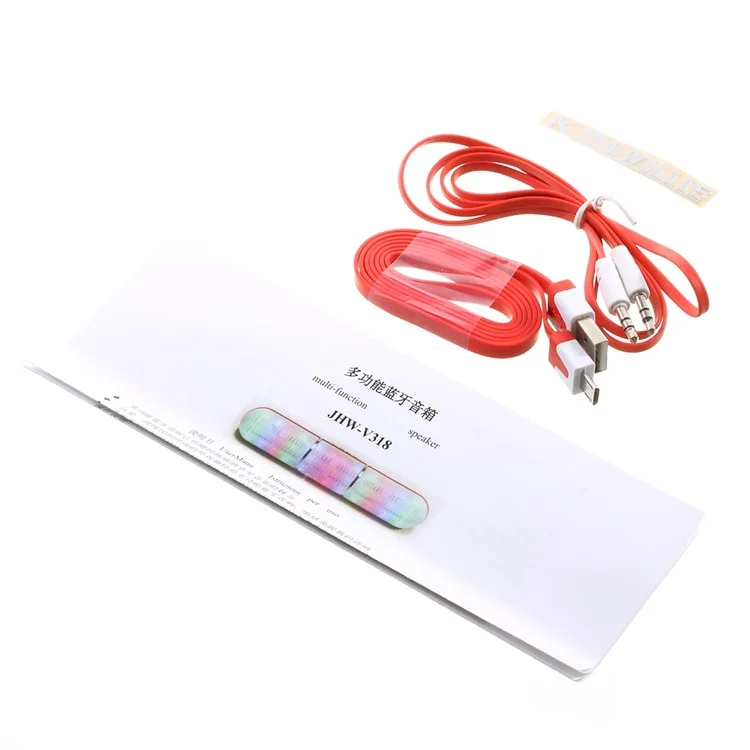 JHW-V318 Stereo Bluetooth Speaker with Colorful LED Support TF Card / Aux-input / FM - Red