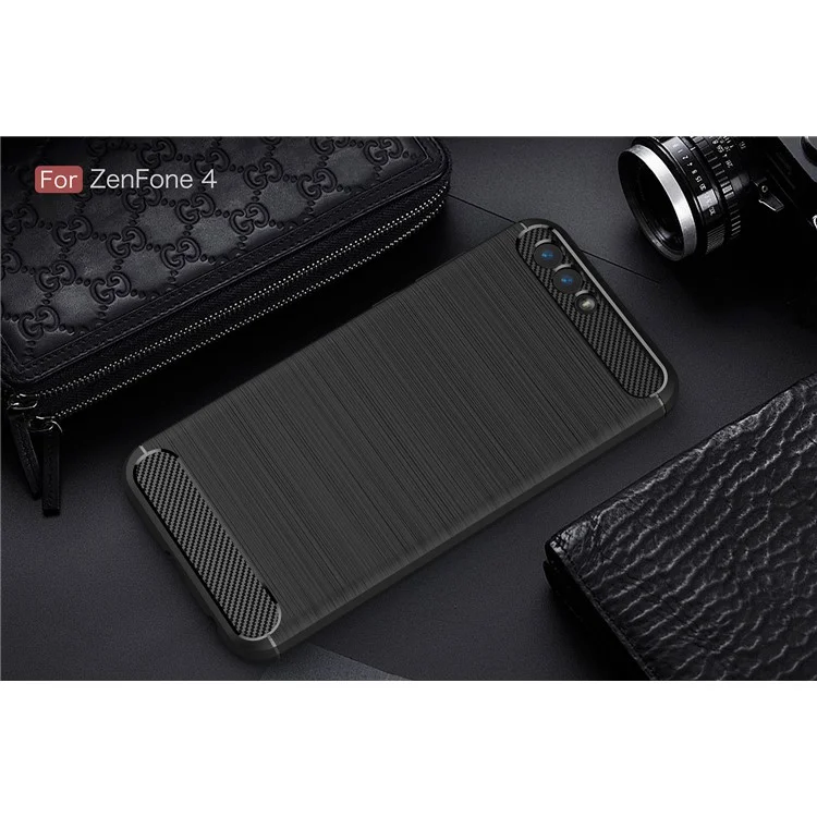 Carbon Fiber Texture Brushed TPU Mobile Phone Case for Asus ZenFone 4 ZE554KL - Black