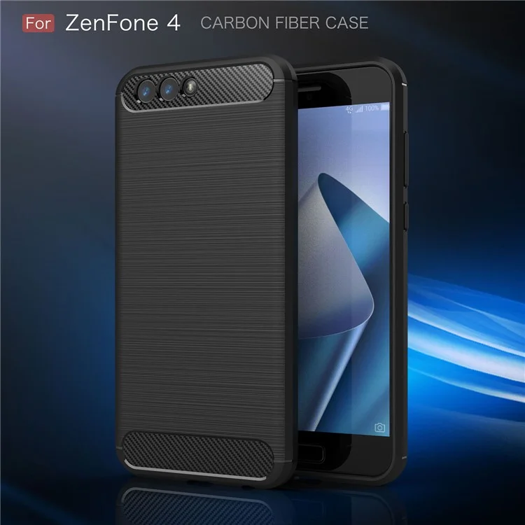 Carbon Fiber Texture Brushed TPU Mobile Phone Case for Asus ZenFone 4 ZE554KL - Black