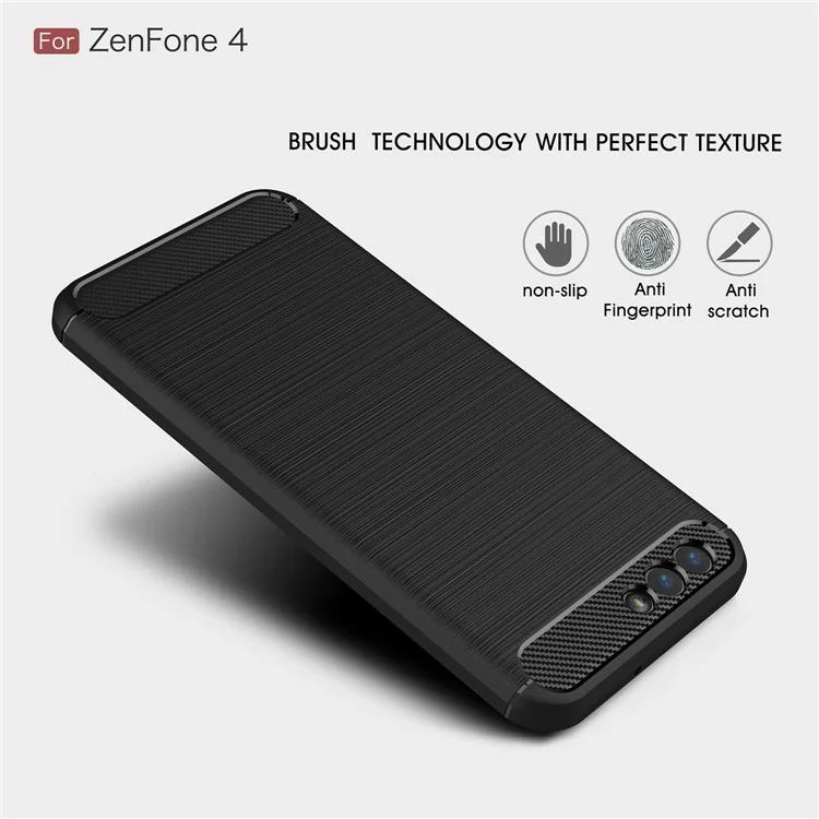Carbon Fiber Texture Brushed TPU Mobile Phone Case for Asus ZenFone 4 ZE554KL - Black
