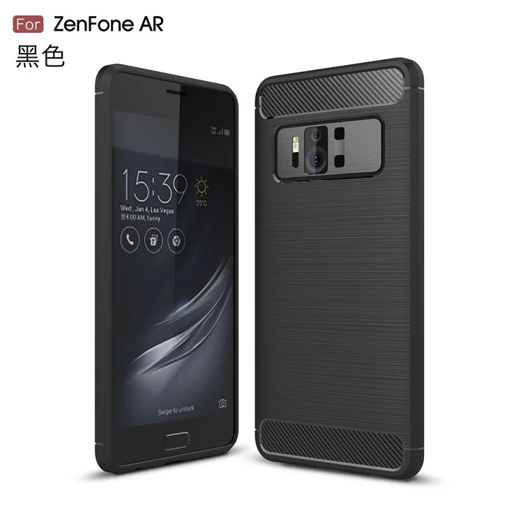 Carbon Fiber Texture Brushed TPU Mobile Phone Case for Asus ZenFone AR-ZS571KL - Black