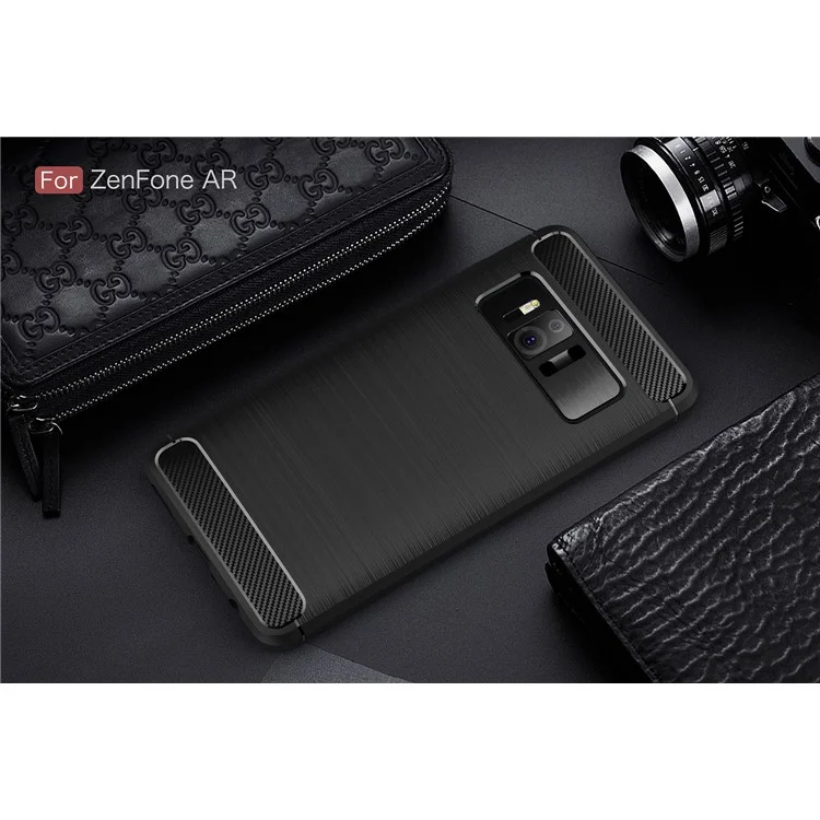 Carbon Fiber Texture Brushed TPU Mobile Phone Case for Asus ZenFone AR-ZS571KL - Black