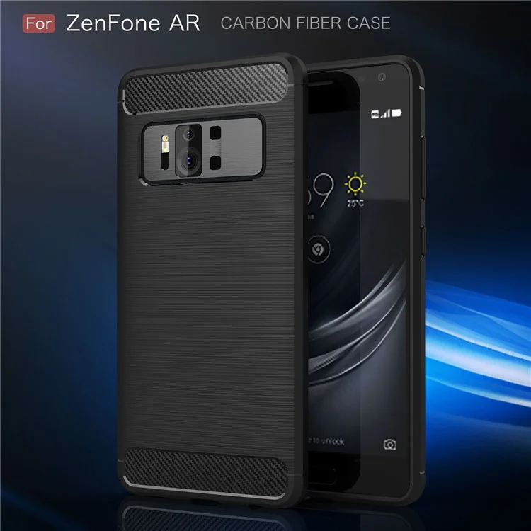 Carbon Fiber Texture Brushed TPU Mobile Phone Case for Asus ZenFone AR-ZS571KL - Black