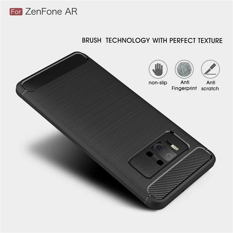 Carbon Fiber Texture Brushed TPU Mobile Phone Case for Asus ZenFone AR-ZS571KL - Black