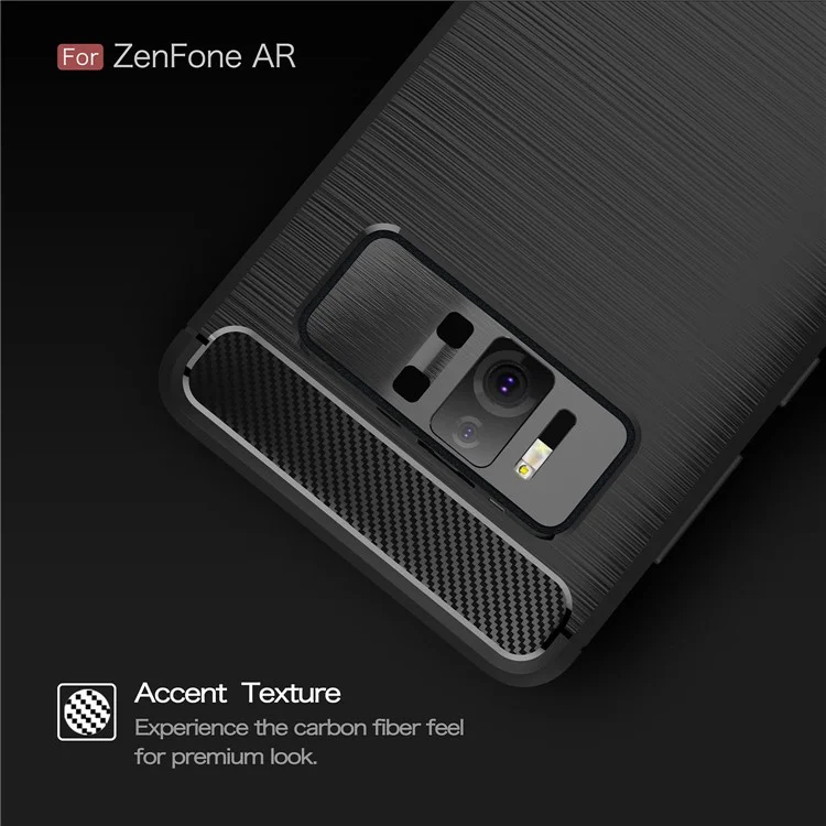 Carbon Fiber Texture Brushed TPU Mobile Phone Case for Asus ZenFone AR-ZS571KL - Black
