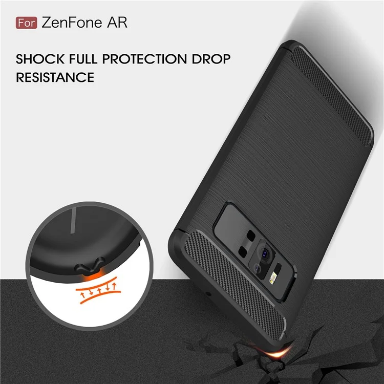 Carbon Fiber Texture Brushed TPU Mobile Phone Case for Asus ZenFone AR-ZS571KL - Black
