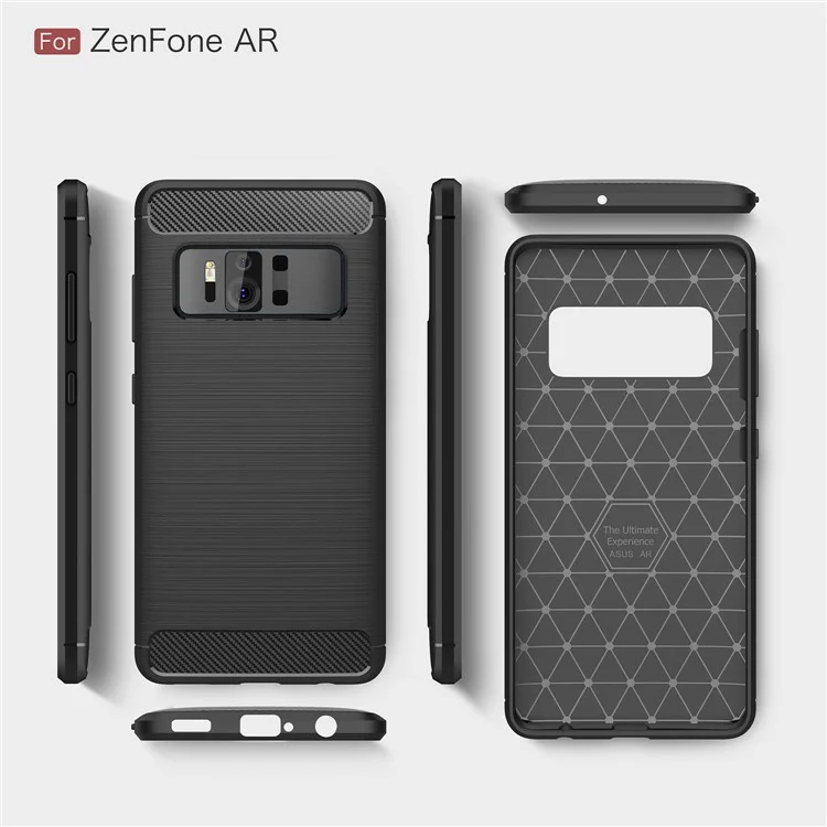 Carbon Fiber Texture Brushed TPU Mobile Phone Case for Asus ZenFone AR-ZS571KL - Black