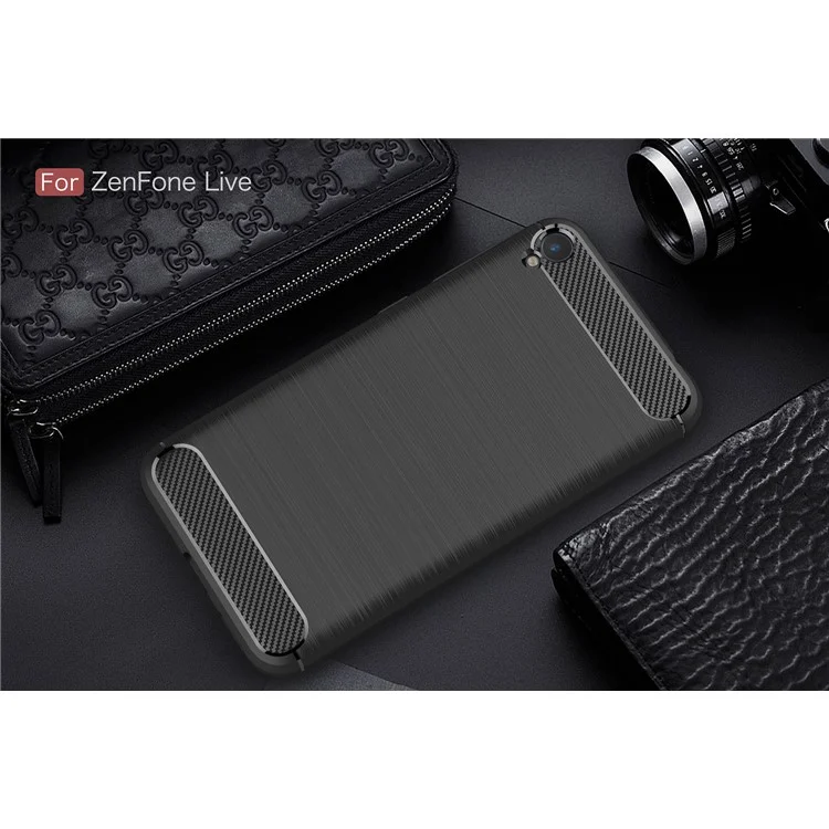 Carbon Fiber Texture Brushed TPU Case Cover for Asus Zenfone Live ZB501KL - Black