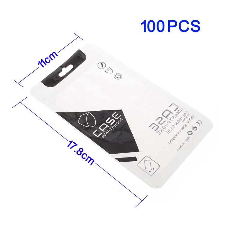 100Pcs/Lot Ziplock Package Packaging Bag for iPhone 8 Plus/7 Plus Case, Size: 17.8x11cm - Black