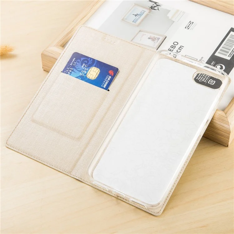 VILI DMX Style Cross Texture Card Holder Leather Case Cover for Asus ZenFone 4 Max (ZC554KL) / 4 Max Pro (ZC554KL) / 4 Max Plus (ZC554KL) - Gold